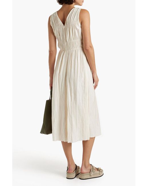FRAME White Gathered Crinkled-poplin Midi Dress