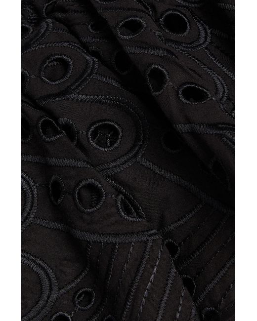 Charo Ruiz Black Flamingo One-shoulder Cropped Broderie Anglaise Cotton-blend Top