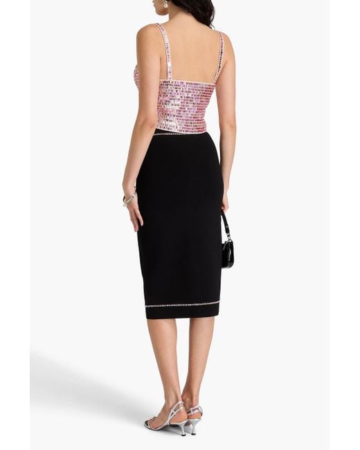 Sandro Black Crystal-embellished Stretch-knit Midi Pencil Skirt
