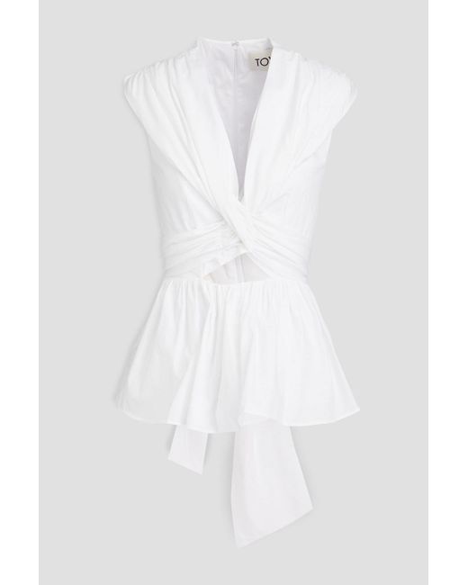 TOVE White Leila Twist-front Cutout Cotton-poplin Top