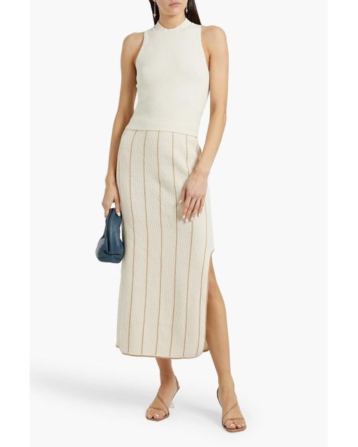 By Malene Birger Natural Hercula Striped Ribbed-Knit Midi Skirt