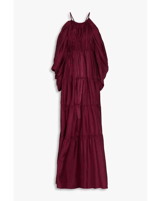 Zimmermann Cold-Shoulder Tiered Silk Crepe De Chine Maxi Dress