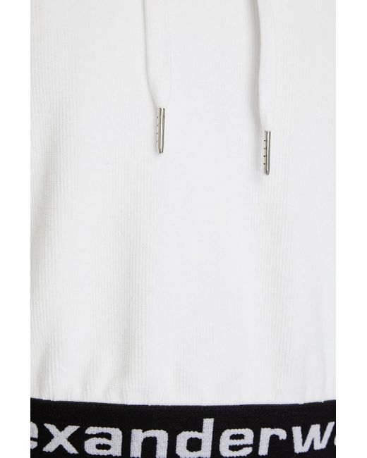 T By Alexander Wang White Cropped Stretch Cotton-blend Corduroy Hoodie