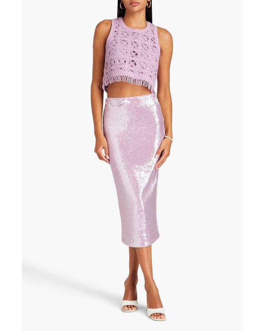 Maje Pink Cropped Fringed Crocheted Top