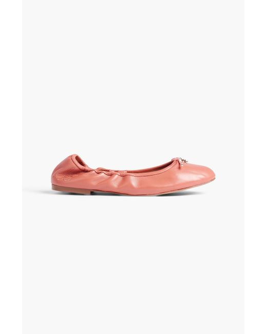 Sam Edelman Pink Felicia Bow-detailed Leather Ballet Flats