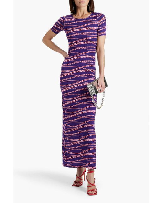 Rabanne Purple Printed Stretch-jersey Maxi Dress