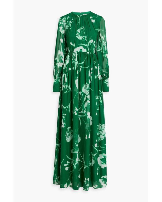 Erdem Green Floral-Print Silk-Voile Gown