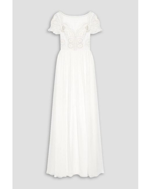 Temperley London White Rückenfreie robe aus tüll und seidenchiffon mit verzierungen und partien in häkeloptik