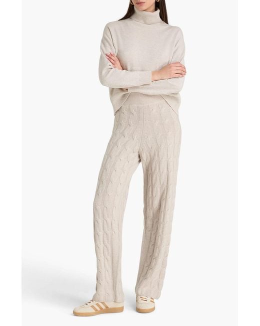 LeKasha Natural Trevise Cable-Knit Cashmere Wide-Leg Pants