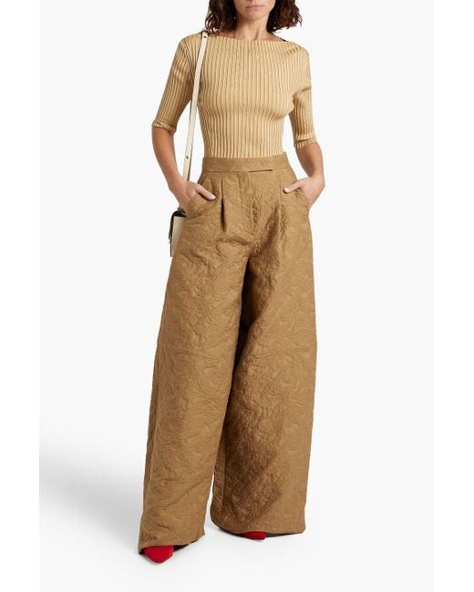 Max Mara Natural Cotton-blend Jacquard Wide-leg Pants
