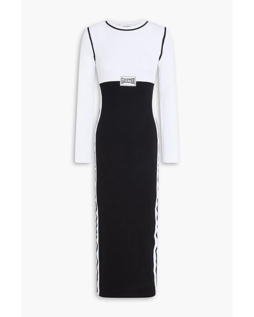 Jean Paul Gaultier White Two-Tone Stretch-Cotton Jersey Midi Dress