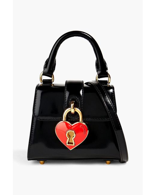 Moschino Black Heart Lock Patent-leather Tote