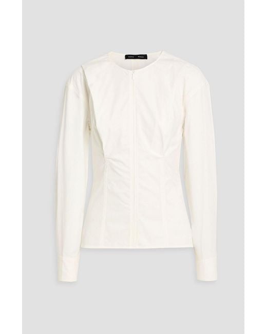 Proenza Schouler White Ivonne Draped Cotton-Blend Poplin Top