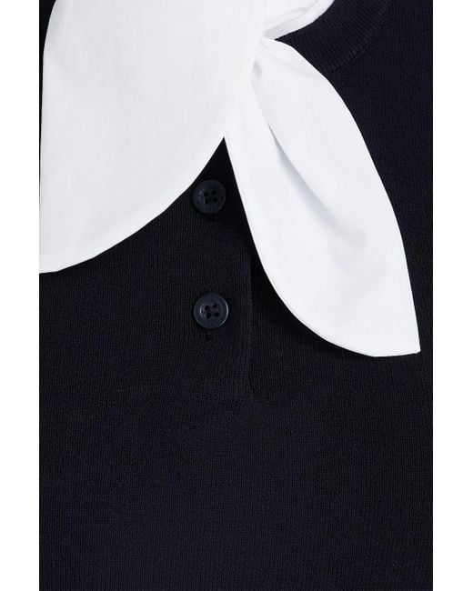 Claudie Pierlot Blue Poplin-Trimmed Knitted Mini Dress
