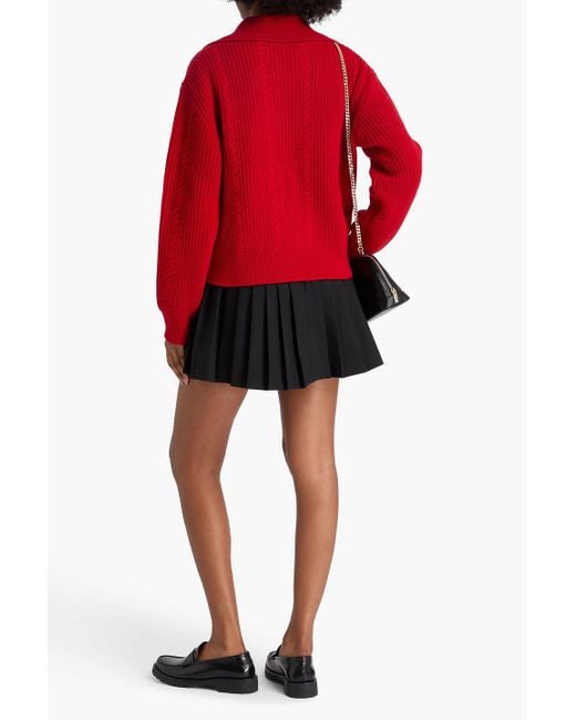 Sandro Red Cable-knit Wool-blend Polo Sweater