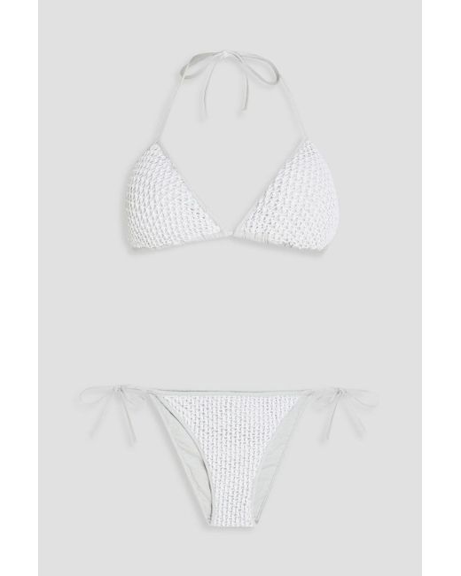 Gentry Portofino White Crocheted Cotton-blend Triangle Bikini