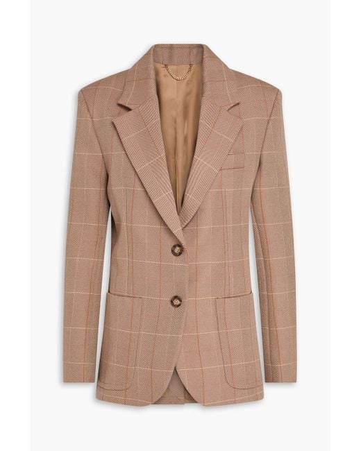 Victoria Beckham Natural Checked Wool Blazer