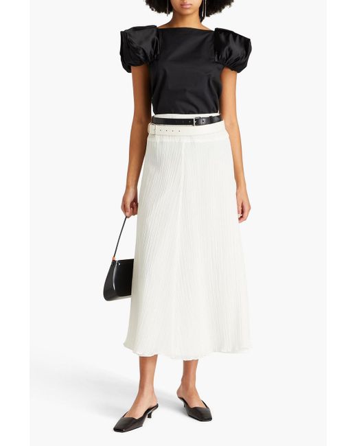 Tibi Black Satin-paneled Cotton-poplin Top