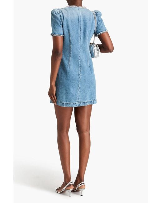 Zimmermann Blue Crystal-Embellished Faded Denim Mini Dress