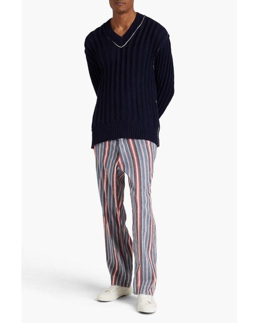 Maison Margiela Blue Ribbed Cotton Sweater for men