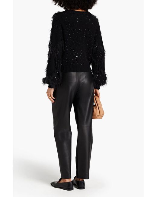 Autumn Cashmere Black Fringed Sequined Cashmere-blend Sweater
