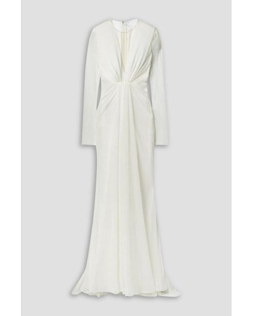 Talbot Runhof White Ruched Lurex Gown