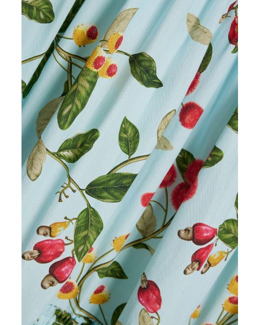 Agua Bendita Green Miel Frutal Embroidered Tiered Floral-print Cotton-poplin Midi Dress