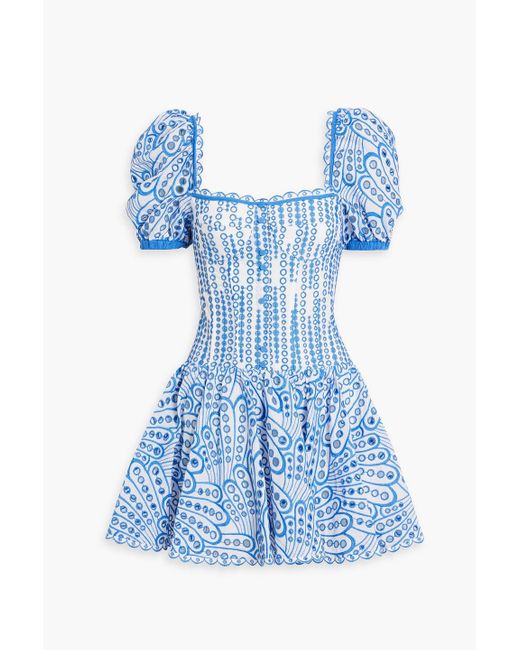 Charo Ruiz Ibiza Blue Yara Broderie Anglaise Cotton-blend Mini Dress