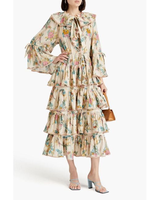 Zimmermann Natural Tiered Floral-print Cotton-blend Crepon Maxi Dress