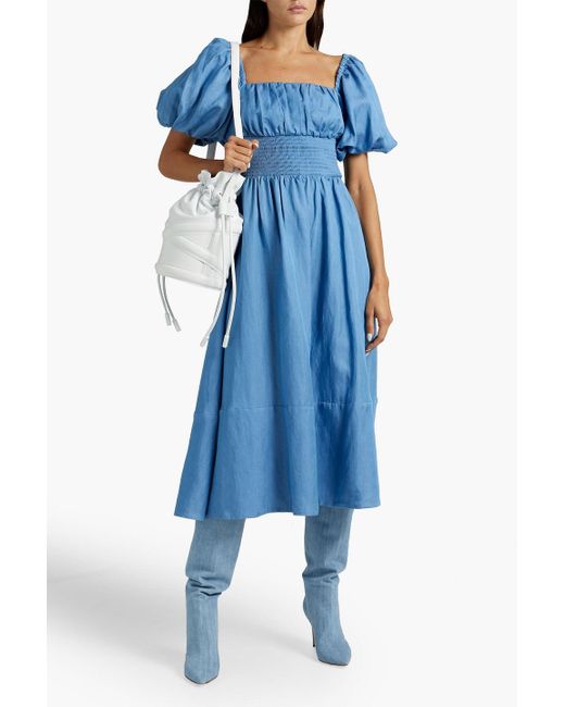 Jason Wu Blue Gathered Shirred Twill Midi Dress