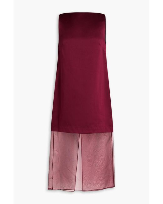 Esse Studios Purple Rio Cowl Organza-Trimmed Silk-Satin Midi Dress