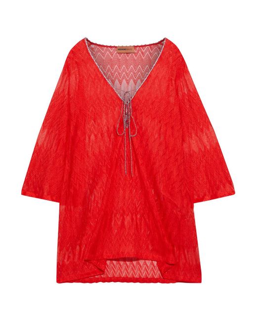 Missoni Red Mare Lace-up Crochet-knit Coverup
