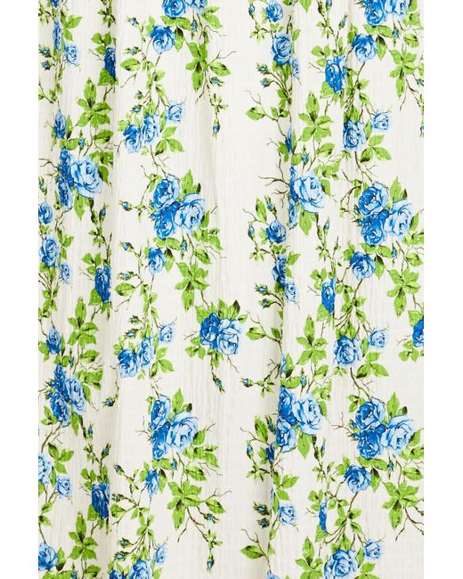 Emilia Wickstead Blue Giovanna Floral-print Cotton-blend Swiss-dot Seersucker Midi Dress
