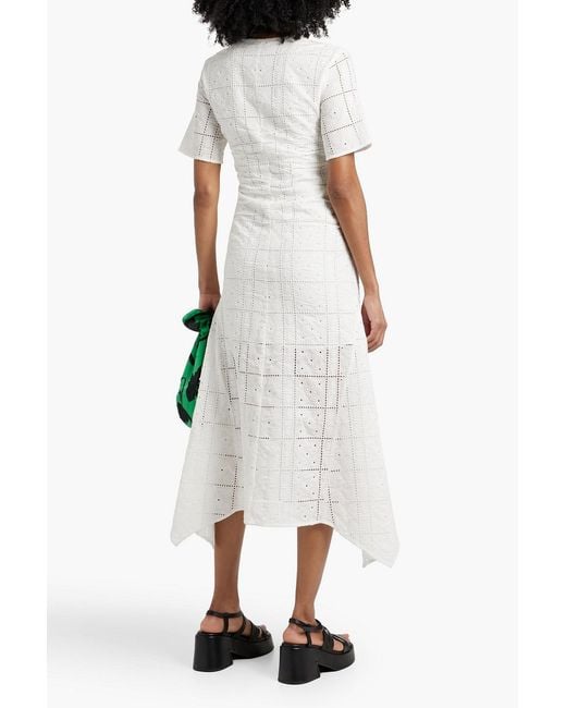 Ganni White Broderie Anglaise Cotton Midi Dress