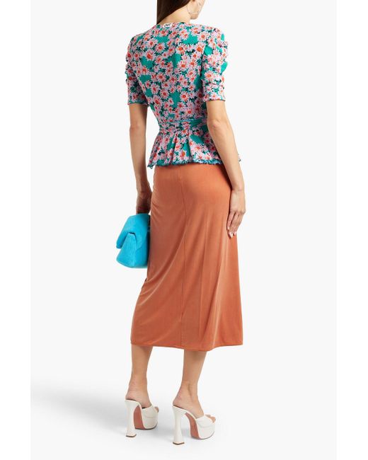 Diane von Furstenberg Blue Siera Reversible Printed Stretch-Mesh Wrap Blouse