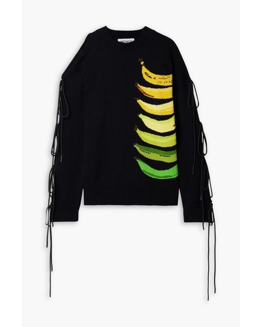 Monse Black Lace-up Intarsia Cotton Sweater