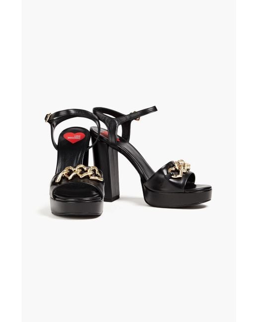 Love Moschino Black Chain-embellished Faux Leather Sandals