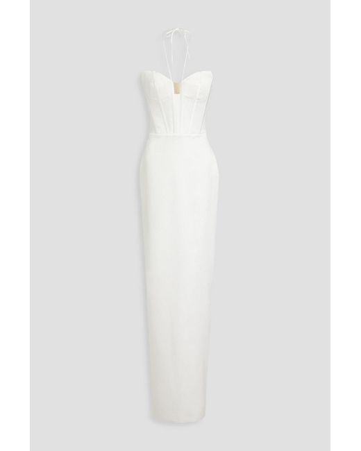 Rasario White Tulle-trimmed Twill Maxi Dress