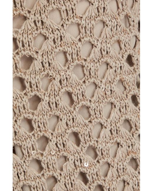 Brunello Cucinelli Natural Crocheted Cotton, Linen And Silk-blend Midi Dress