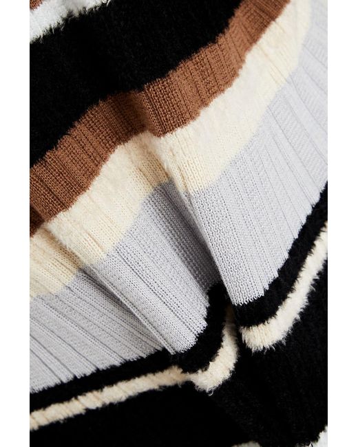 Theory White Striped Chenille-trimmed Knitted Sweater