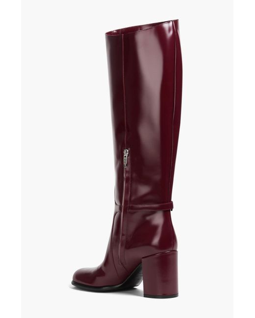 Sergio Rossi Red Buckled Glossed-leather Knee Boots