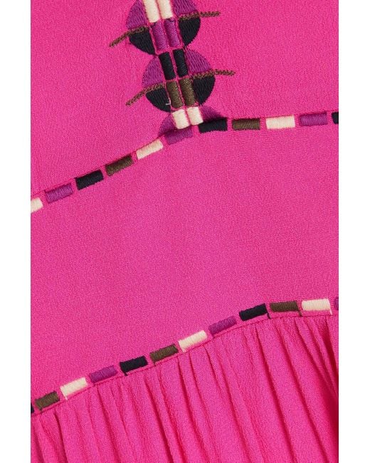 Ba&sh Pink Gathered Embroidered Crepe Mini Dress