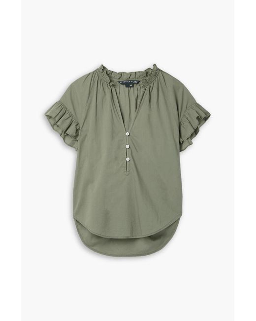 Veronica Beard Green Milly Ruffled Cotton-voile Top