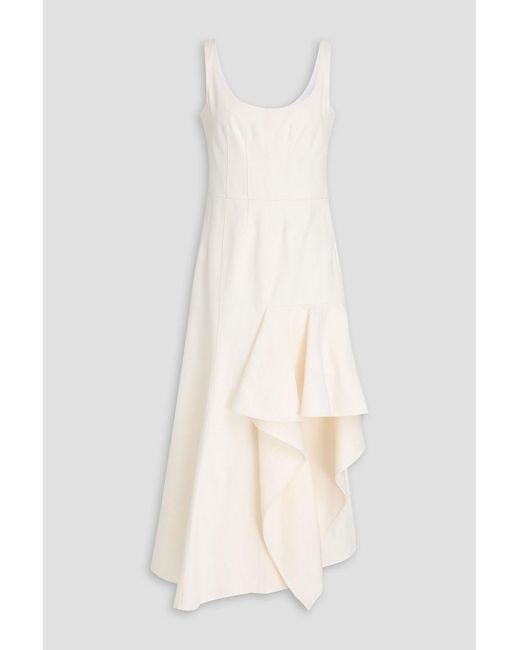 Safiyaa White Echo Ruffled Cotton-drill Midi Dress