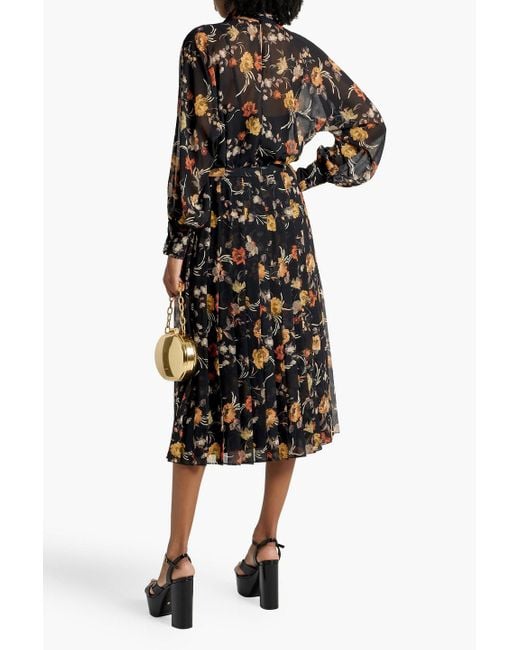 Mikael Aghal Black Floral-print Chiffon Blouse