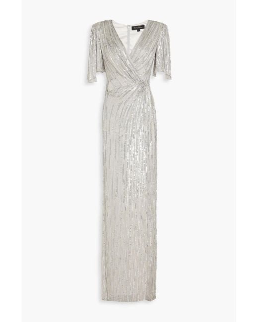 Jenny Packham White Wrap-effect Embellished Crepe Gown