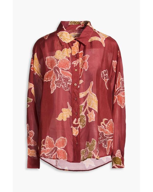 HANNAH Red Stevie Floral-print Silk-satin Shirt