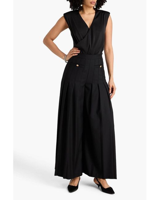 Claudie Pierlot Black Pleated Twill Wide-Leg Pants