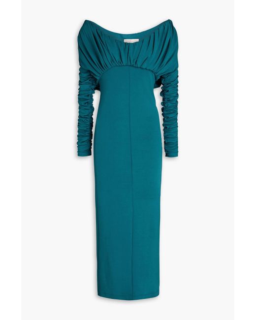 TOVE Green Riley Off-the-shoulder Ruched Stretch-crepe Midi Dress