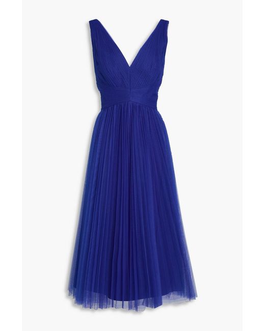 Zac Posen Blue Pleated Tulle Midi Dress